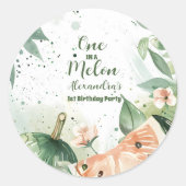 Een in een meloen Watermelon Waterverf 1e Verjaard Ronde Sticker (Voorkant)