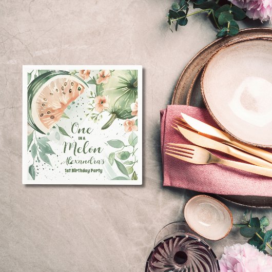 Een in een meloen Watermelon Waterverf 1e Verjaard Servet