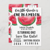 Een in een meloen Waterverf Watermeloen Save the D Uitnodiging Briefkaart (Voorkant / Achterkant)