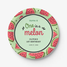 Eén in een Meloen Zomer Watermeloen 1e Verjaardag  Papieren Bordje