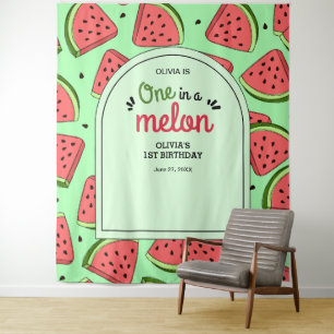 Een in een meloen zomer watermeloen 1e verjaardag wandkleed