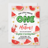 Eén in een Melon 1e Birthday-uitnodiging Kaart (Voorkant)