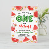 Eén in een Melon 1e Birthday-uitnodiging Kaart (Staand voorkant)