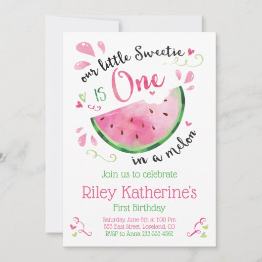 Eén in een Melon 1e Birthday-uitnodiging Kaart (Voorkant)