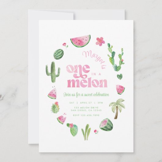 Eén in een Melon 1e Birthday-uitnodiging Kaart (Voorkant)
