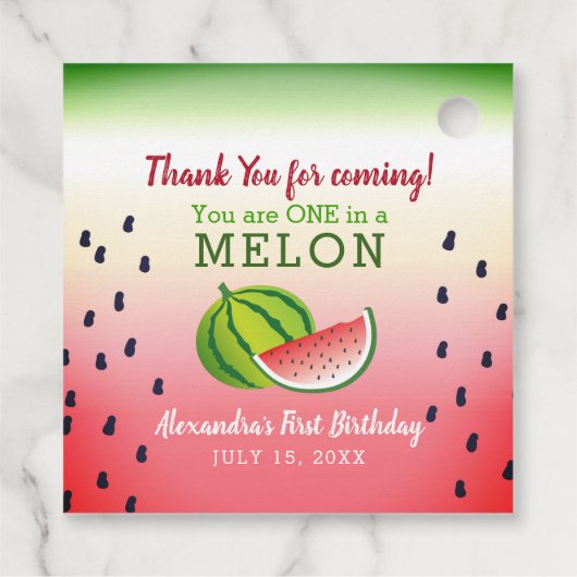 Eén in een Melon 1e verjaardag Bedankjes Labels (Achterkant)