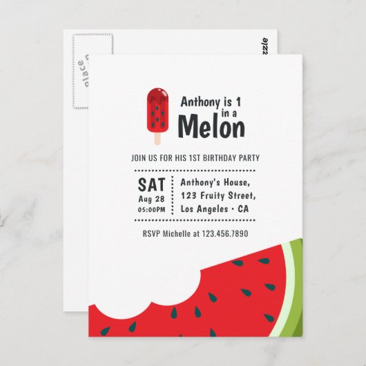 Eén in een Melon 1e verjaardag Briefkaart (Voorkant / Achterkant)