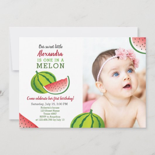 Eén in een Melon 1e verjaardag Kaart (Voorkant)