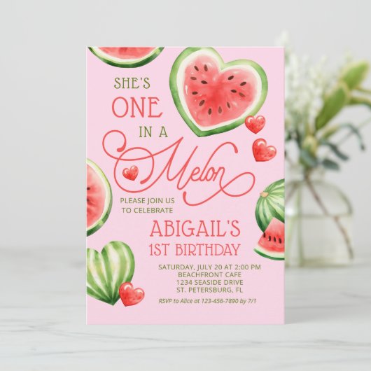 Eén in een Melon 1e verjaardag Kaart (Staand voorkant)