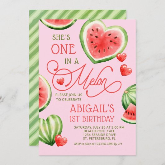 Eén in een Melon 1e verjaardag Kaart (Voorkant / Achterkant)