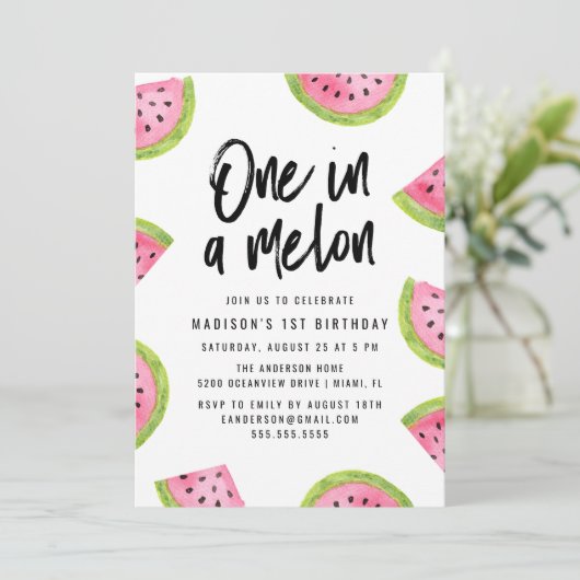 Eén in een Melon 1e verjaardag Kaart (Staand voorkant)