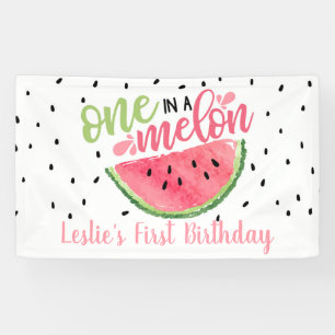 Een in een Melon Birthday Banner - Lt roze tekst