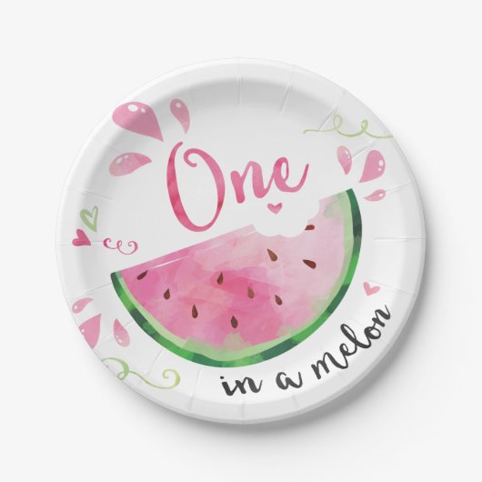 Eén in een Melon Birthday Party Paper-Bord Papieren Bordje (Voorkant)