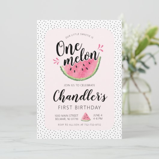 Eén in een Melon Birthday-uitnodiging Kaart (Staand voorkant)