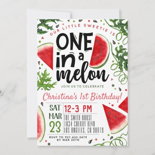 Eén in een Melon Birthday-uitnodiging Kaart (Voorkant)