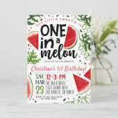 Eén in een Melon Birthday-uitnodiging Kaart (Staand voorkant)