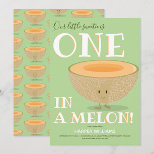 Eén in een Melon Cantaloupe First Birthday Cartoon Kaart