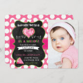 Eén in een Melon Chalkboard First Birthday Foto Kaart (Voorkant / Achterkant)