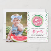 Eén in een Melon Confetti Foto 1st Birthday Party Kaart (Voorkant)