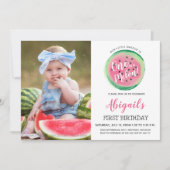 Een in een Melon Custom Photo First Birthday Party Kaart (Voorkant)