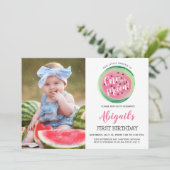 Een in een Melon Custom Photo First Birthday Party Kaart (Staand voorkant)