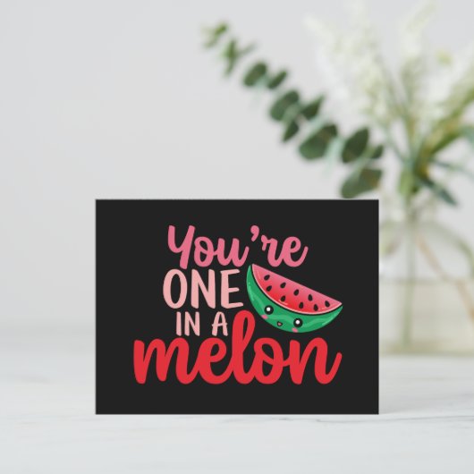 Een in een Melon Cute Love Pun Funny Valentijnsdag Briefkaart (Staand voorkant)