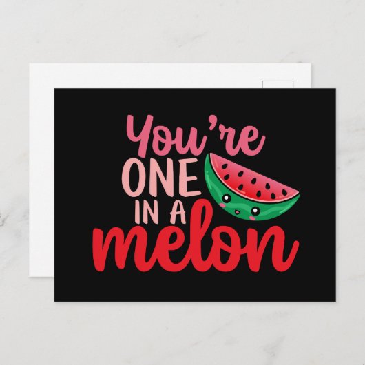 Een in een Melon Cute Love Pun Funny Valentijnsdag Briefkaart (Voorkant / Achterkant)