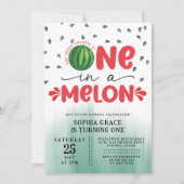 Eén in een Melon Cute Watermelon 1e verjaardag Kaart (Voorkant)