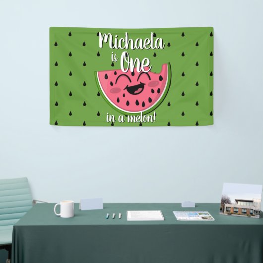 Eén in een Melon Cute Watermelon Green Birthday Spandoek (Beurs)