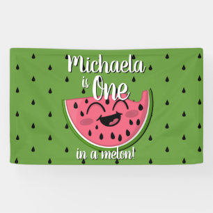 Eén in een Melon Cute Watermelon Green Birthday Spandoek