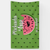 Eén in een Melon Cute Watermelon Green Birthday Spandoek (Verticaal)