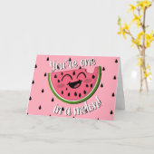 Eén in een Melon Cute Watermelon Pink Birthday Kaart (Gele Bloem)