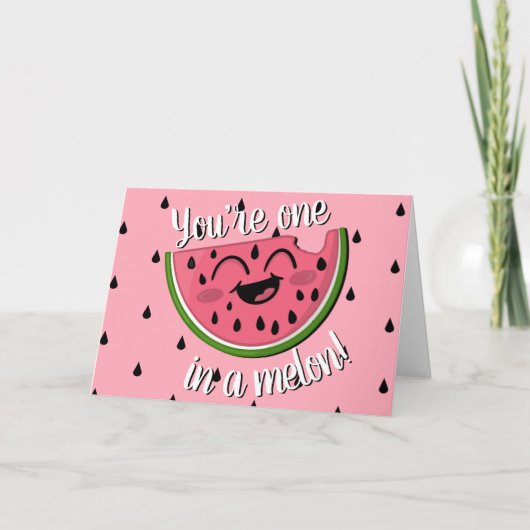 Eén in een Melon Cute Watermelon Pink Birthday Kaart (Voorkant)
