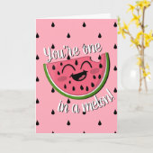 Eén in een Melon Cute Watermelon Pink Birthday Kaart (Gele Bloem)