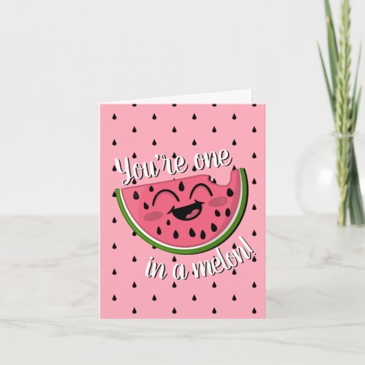 Eén in een Melon Cute Watermelon Pink Birthday Kaart (Voorkant)