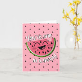 Eén in een Melon Cute Watermelon Pink Birthday Kaart (Gele Bloem)