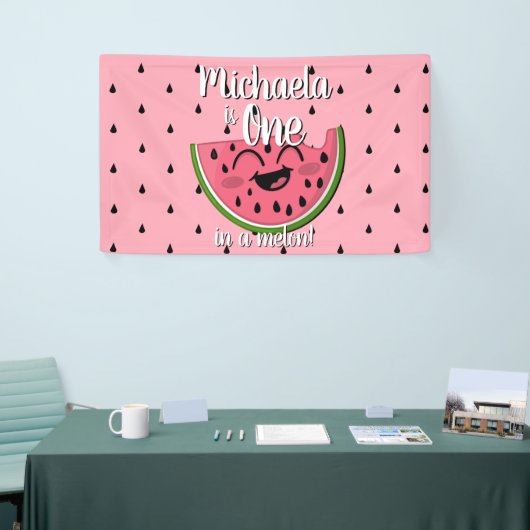 Eén in een Melon Cute Watermelon Pink Birthday Spandoek (Beurs)