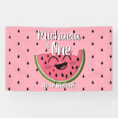 Eén in een Melon Cute Watermelon Pink Birthday Spandoek (Horizontaal)