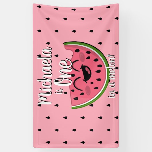 Eén in een Melon Cute Watermelon Pink Birthday Spandoek (Verticaal)