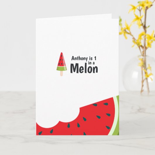 Een in een Melon First Birthday Greep Kaart (Gele Bloem)
