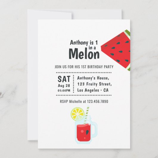 Een in een Melon First Birthday Party Kaart (Voorkant)