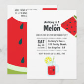 Een in een Melon First Birthday Party Kaart (Voorkant / Achterkant)