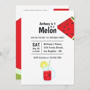 Een in een Melon First Birthday Party Kaart