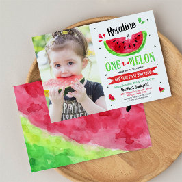 Eén in een melon First Birthday Photo Invitation Kaart