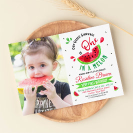 Eén in een melon First Birthday Photo Invitation Kaart