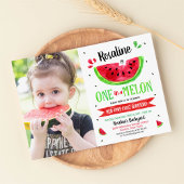 Eén in een melon First Birthday Photo Invitation Kaart