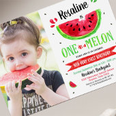 Eén in een melon First Birthday Photo Invitation Kaart