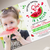 Eén in een melon First Birthday Photo Invitation Kaart