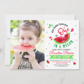 Eén in een melon First Birthday Photo Invitation Kaart (Voorkant)