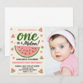 Eén in een Melon First Birthday Uitnodiging (Voorkant / Achterkant)